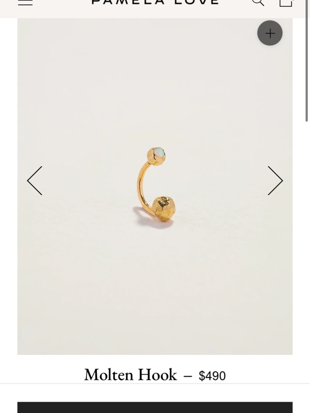PAMELA LOVE Gold Molten Hook Earring with Opal